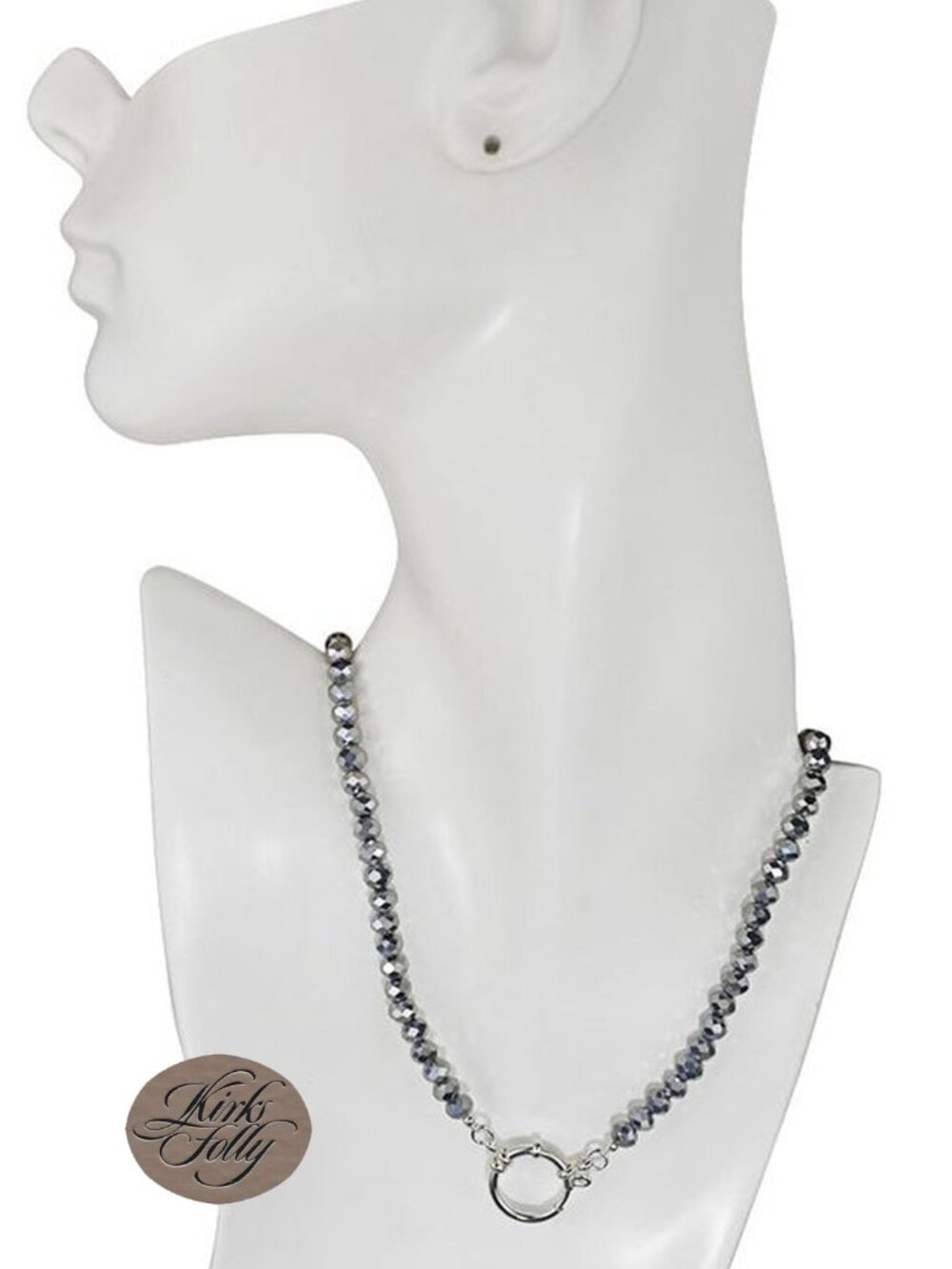 Kirks Folly Crystalized 6mm Beaded Sailor Clasp 18" CharmNecklace Light Hematite - Picture 2 of 10